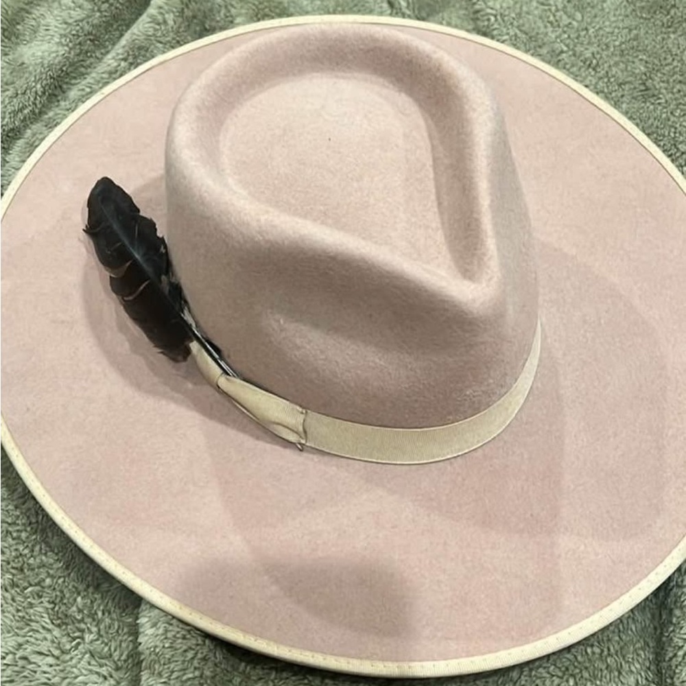 Lack Of Color Soft Blush Wide Brim Fedora with Feather